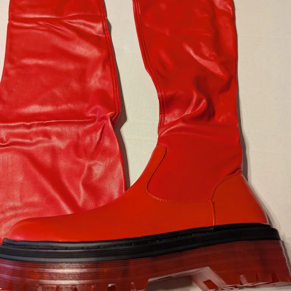 Red Over-the-Knee Platform Boots - Women's Fashion Boots